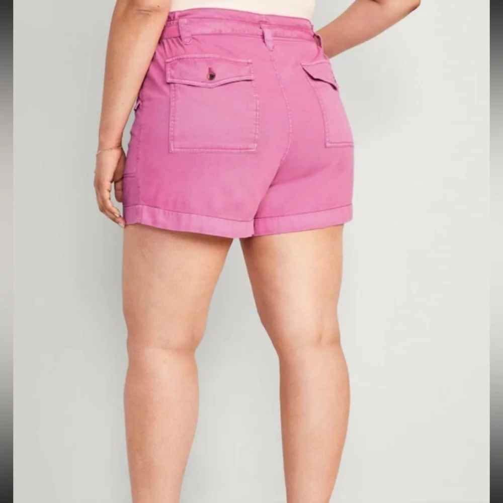 Old Navy Women Extra High-Waisted Tie-Belt Cargo Shorts Pink XL NWT 4”